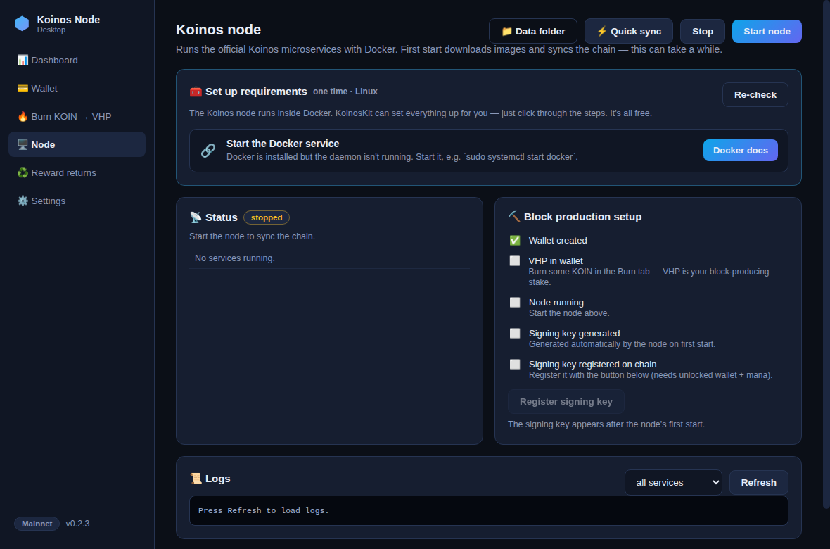 KoinosKit node control and guided setup