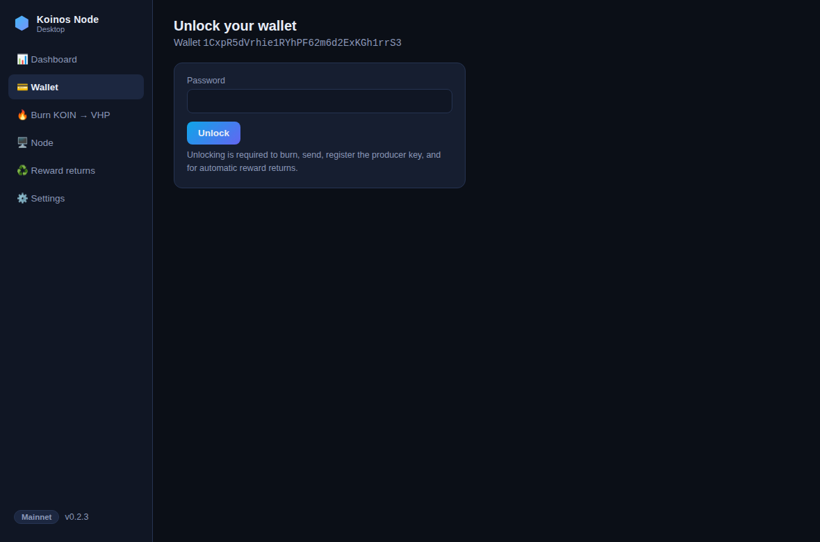 KoinosKit wallet screen
